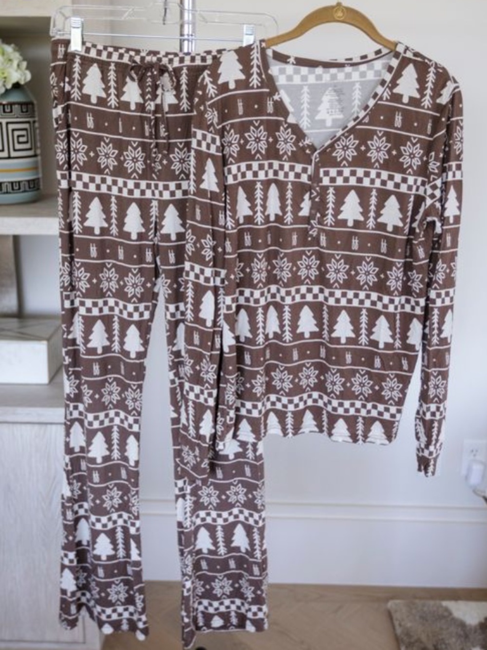 Forever French Brown-and-white Christmas tree PJ Set